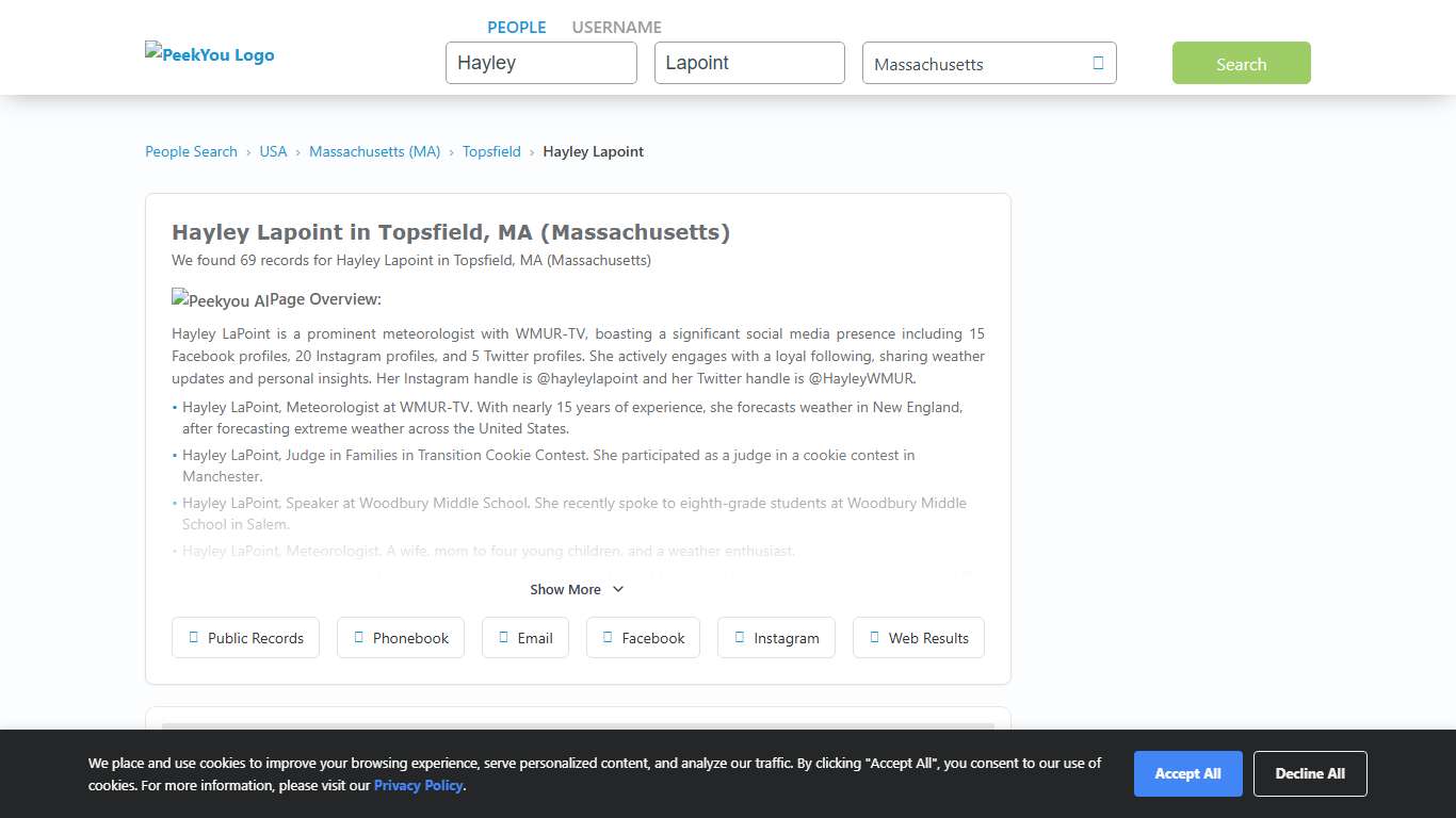 Hayley Lapoint in Topsfield, MA | PeekYou