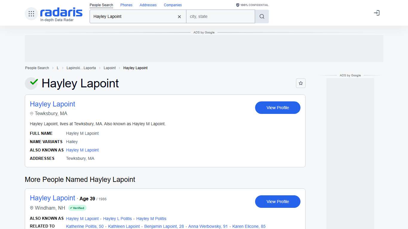 Hayley Lapoint - Age, Phone Number, Contact, Address Info, Public Records | Radaris